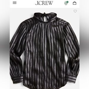 NWT J Crew Metallic Silk Chiffon Mock neck Top
Black Sz L back bow sheer stripe